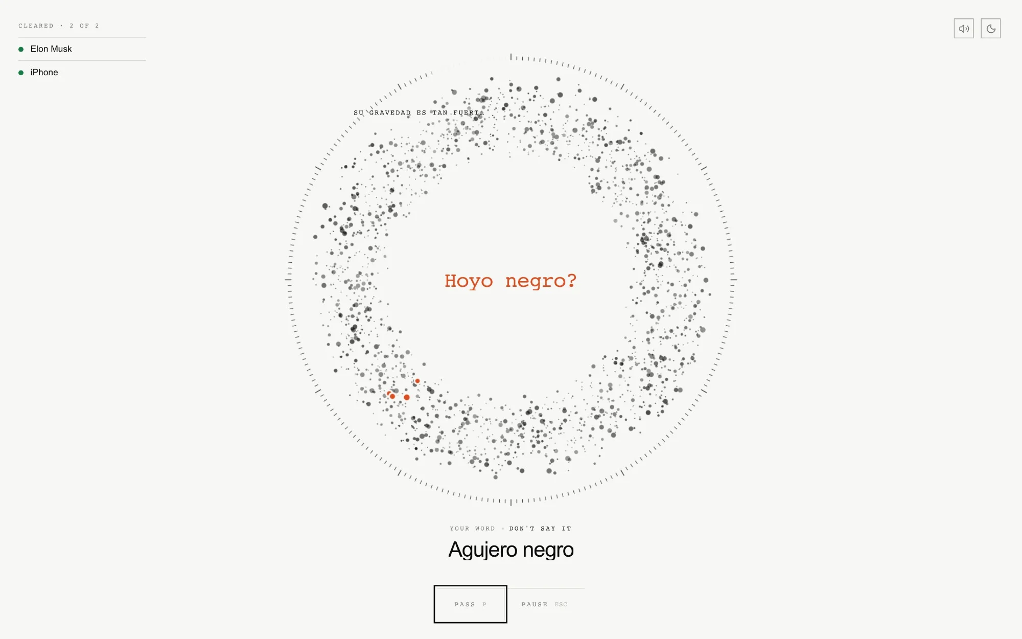 A Guessback round: the Signal Ring around the AI’s guess, with the word to describe below it