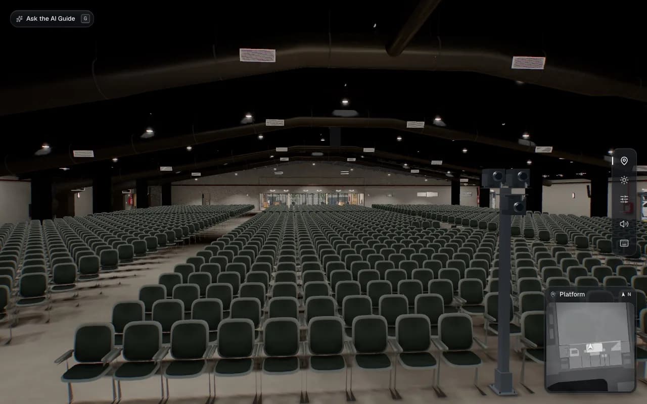 The SASD auditorium seen from the platform in the browser walkthrough